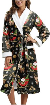 Generic Christmas Pyjamas For Women Cotton Flannel - Womens Nightwear Plus Size V-Neck Dressing Gown Christmas Tree Santa Claus Snowman Floral Printed Pyjamas