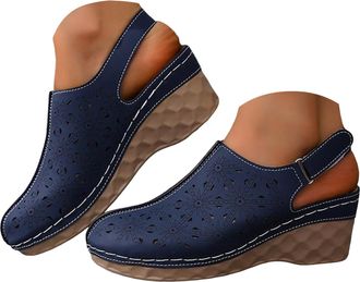 Generic Closed Toe Wedge Sandals for Women 2026 Platform Breathable Hollow Leather Ankle Strap Anti-Slip Casual Heels Comfortable Summer Dressy Beach Vacation