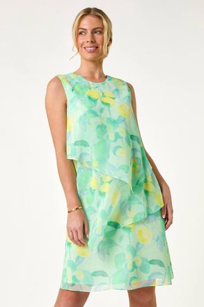 Roman Lemon Print Layered A-Line Dress