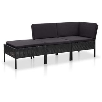 vidaXL Set De Muebles De Jard&iacute;n 3 Pzas Y Cojines Rat&aacute;n Sint&eacute;tico Negro Vidaxl