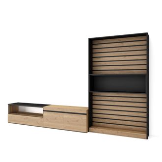 Skraut Home Skraut Home - Muebles De Sal&oacute;n Para Tv, Conjunto De Muebles Comedor, 310x186x35cm, Para Tv Hasta 80, Mueble Televisi&oacute;n, Estilo Moderno, Roble Y Negro