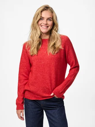 Pieces Strickpullover PIECES PCJULIANA LS O-NECK KNIT NOOS BC, Damen, Gr. XS, goji berry, Strick, Obermaterial: 82% Polyester, 15% Polyacryl, 3% Elasthan, un