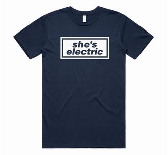 Sanfran Clothing Shes Electric Top Britpop UK 90s 00s Merch Tour Rock Band 2025 Sunshine Going Unisex T-Shirt Tee Medium/Navy Blue