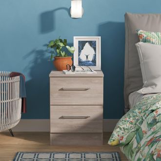 Welcome Furniture Wellington Ready Assembled 2 Drawer Bedside Cabinet in Grey Oak - Welcome Furniture | TJ Hughes