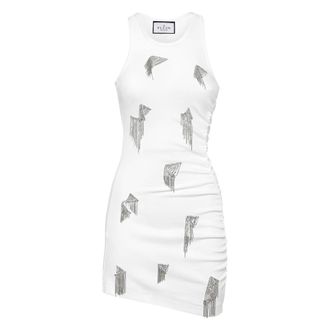 Philipp Plein Abito Corto in Maglia a Coste con Frange - - Dresses - Donna - Bianco - M
