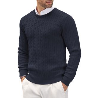 Generic Jumper for Men UK Crew Neck Knit Pullover Cable Knitted Jumper Long Sleeve Business Office Warm Sweater Undershirt Soft Comfortable Knitwear Work Swea