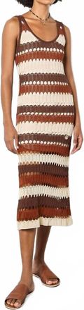 Apricot Crochet Stripe Mid Maxi Dress In Brown