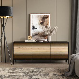 Vicco C&oacute;moda Eliza, Negro/roble, 150 X 60 Cm Con 3 Cajones Vicco