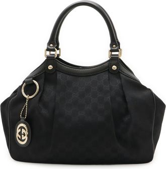 Gucci Sukey Black Gg Canvas Leather Handbag Tote Bag (Pre-Owned)