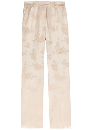 Ganni Floral-jacquard Satin Trousers - White - 42 (UK14 / L)
