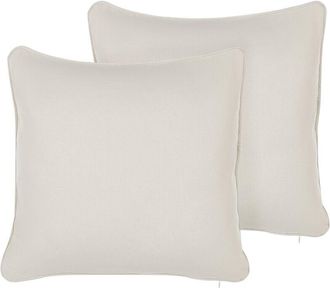 Beliani Conjunto De 2 Cojines De Poli&eacute;ster Algod&oacute;n Mezcla Blanco Suave Color Liso 45 X 45 Cm Accesorio Decorativo Heliotrope