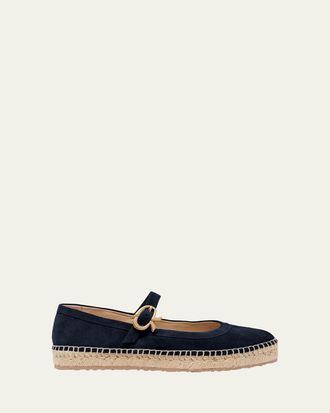 Gianvito Rossi Suede Mary Jane Ballerina Espadrilles
