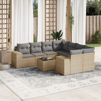 vidaXL Set De Sof&aacute;s De Jard&iacute;n 9 Pzas Con Cojines Rat&aacute;n Sint&eacute;tico Beige Vidaxl