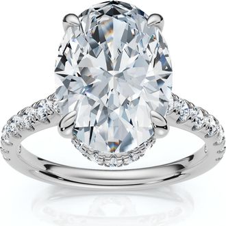 Pompeii3 Certified 3 1/2Ct Oval Hidden Halo Diamond Engagement Ring 14k Gold Lab Grown