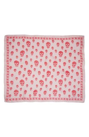 Alexander McQueen Skull Print Silk Scarf in Rose/Red at Nordstrom