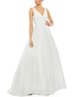 Mac Duggal White Layered Tulle Chiffon Ball Gown