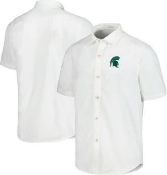 Tommy Bahama Mens Tommy Bahama White Michigan State Spartans Coconut Point Palm Vista IslandZone Camp Button-Up Shirt at Nordstrom, Size Xx-Large