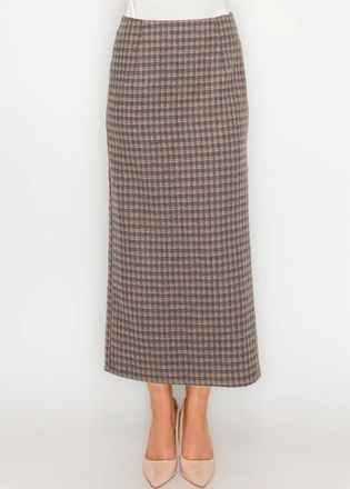 YAL New York Woven Check Pencil Skirt with Back Slit