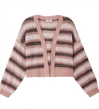 525 america Womens Zoe Open Stitch Cardigan In Light Taupe Multi
