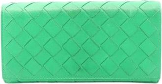 Bottega Veneta Pre-owned Intrecciato Leren Lange Portemonnee - Dames - Vintage Accessoires - Groen - ONE Size - Leer - Vintage
