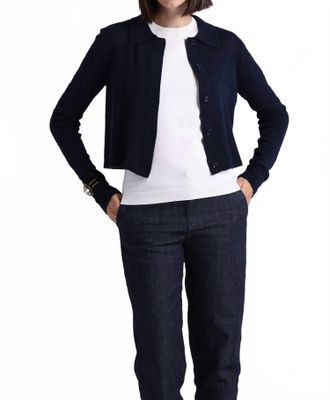 Minnie Rose Southern Cashmere Collared Cardigan In Navy