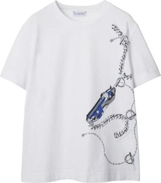 Burberry Graphic Print Katoenen T-Shirt - Dames - T-shirts - Wit - M - Katoen - Tops