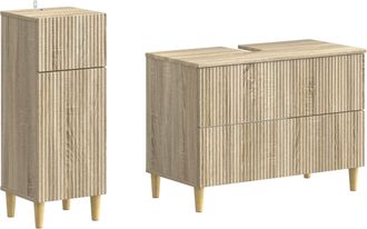 vidaXL Juego De Gabinete De Ba&ntilde;o De 2 Piezas Arnhem Roble Sonoma Vidaxl