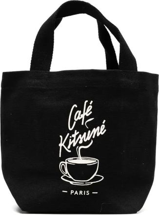 Maison Kitsuné logo print canvas tote bag - men - Cotton - One Size - Black