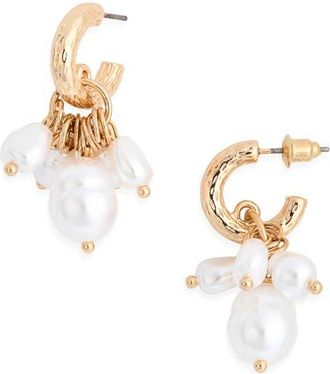 BP. Faux Pearl Drop Hoop Earrings in Ivory- Gold at Nordstrom