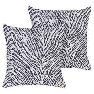 Beliani Conjunto De 2 Cojines Negro Blanco 45 X 45 Cm Poli&eacute;ster A Rayas Cebra Manetti