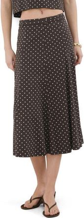 Mango Belted Polka Dot Linen Blend A-Line Midi Skirt in Black at Nordstrom, Size 4