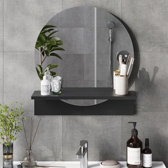 Vicco Espejo De Ba&ntilde;o Elyra, Negro, 50 X 54.5 Cm Con Estante, Vicco