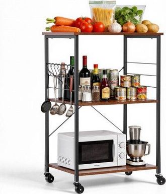 OEM Carrito De Cocina De 3 Niveles, Soporte Para Microondas 602 X 402 X 902 Mm, Carrito Auxiliar Con Ruedas Y 8 Ganchos, Marco De Hierro Y Estantes De Agl