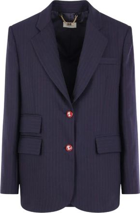 Elisabetta Franchi Pinstripe-Patroon Blazer met Logoknopen - Dames - Blazers - Blauw - M - Jassen