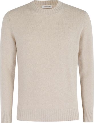 KANGRA Natural Crewneck Cashmere-Blend Knit Pullover