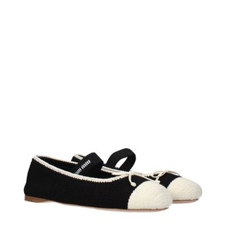 Miu Miu Logo-Detail Fabric Ballet Flat - Black
