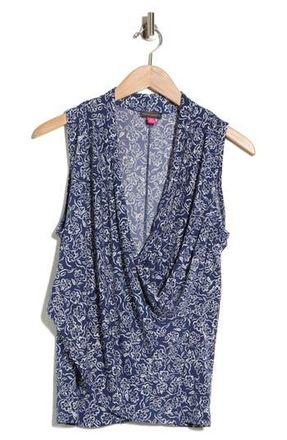 Vince Camuto Floral Sleeveless Faux Wrap Tank in Ocean Blue at Nordstrom Rack, Size X-Large