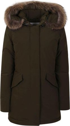 Woolrich Arctische wasbeer parka met bont capuchon - Dames - Parka Jassen - Groen - M - Polyester - Jassen