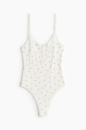 H&M Baumwollbody mit Pointellemuster - Weiss/Herzen