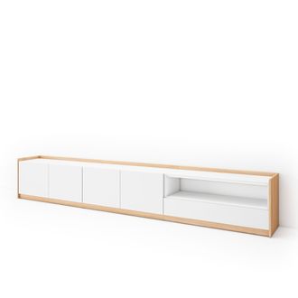 Skraut Home Skraut Home - Mueble Tv, Televisi&oacute;n, 310x37x50cm, Para Tv Hasta 80, Blanco Y Roble Soft