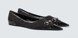 Gucci Horsebit GG Canvas studded flats