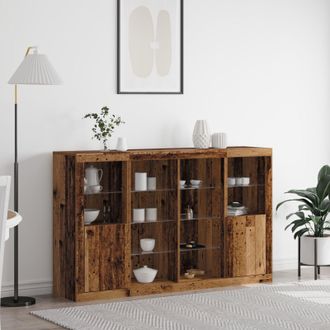 Berkfield Home Sideboard with LED Lights Old Wood 163x37x100 cm Engineered Wood in Brown | Size: 163 x 37 x 100 cm