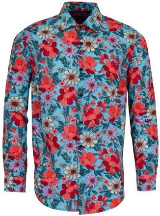 Lords of Harlech Nicoli Button-Up Shirt in Catalan Floral Teal at Nordstrom, Size Xx-Large