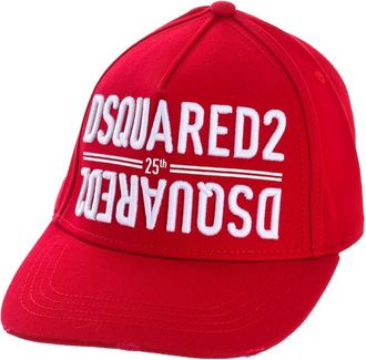 Dsquared2 Geborduurde Cap met Gescheurde Klep - Heren - Petten - Rood - ONE Size - Katoen - Accessoires