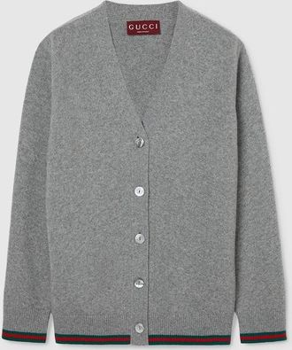 Gucci Wool And Cashmere Cardigan With Web, Grey, Ready-to-wear