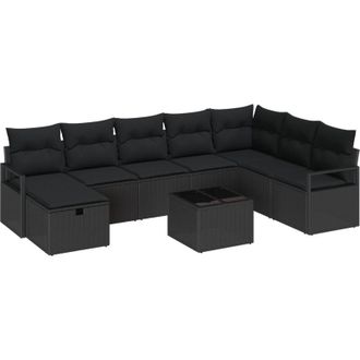 vidaXL Conjunto De Sof&aacute; De Jard&iacute;n 9 Pcs Negro Polirat&aacute;n