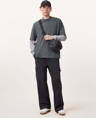 AllSaints Mens Cotton Haven Embroidered Logo Oversized T-Shirt, Size: XXL