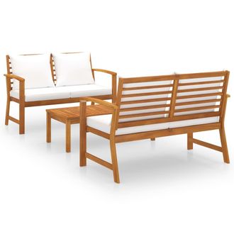 vidaXL Vidaxl - Muebles De Jard&iacute;n 3 Pzas Cojines Madera Maciza De Acacia