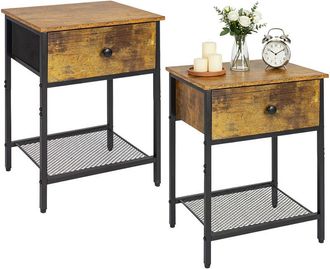 Relaxdays Relaxdays bedside table 2-piece set, drawer & shelf, HxWxD: 55x40x30 cm, industrial, wood-look, dark brown/black