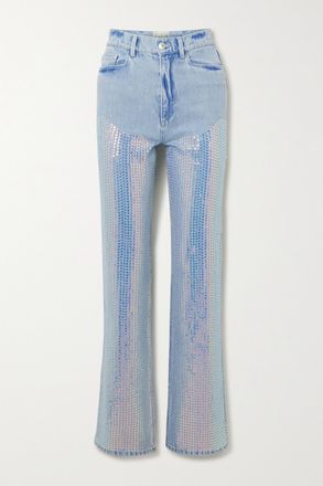 Wandler + Net Sustain Jeans A Gamba Dritta E Vita Alta In Denim Biologico Con Paillettes Rose - Blu